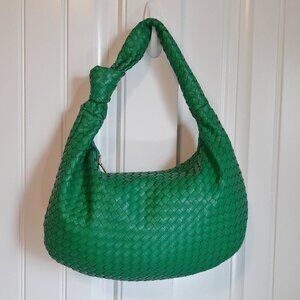 Melie Bianco Brigitte Woven Kelly Green Vegan Leather Bag